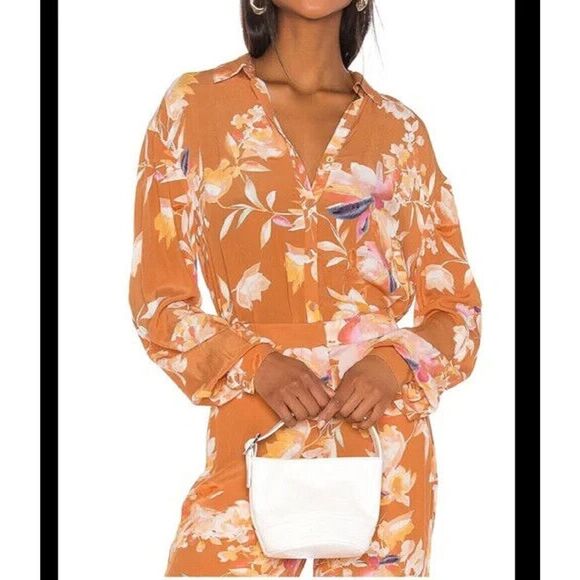 Revolve Song of Style Blouse Mari floral button down yellow blouse size small - Picture 1 of 8